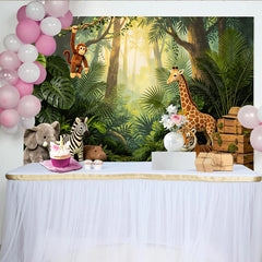 Lofaris Grüner Dschungel Fotohintergrund mit tropischen Pflanzen, realistische Safari-Kulisse für Kinderfotos und Partydekoration