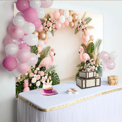 Lofaris Rosa Flamingo Babyparty Hintergrund mit goldenen Ballons, tropische Fotokulisse für Feiern, Events und professionelle Fotoshootings