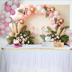 Lofaris Rosa Flamingo Geburtstagshintergrund tropische Blätter Luftballons, elegante Fotowand für Mädchen Party und Fotoshooting