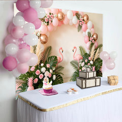 Lofaris Rosa Flamingo Geburtstagshintergrund tropische Blätter Luftballons, elegante Fotowand für Mädchen Party und Fotoshooting