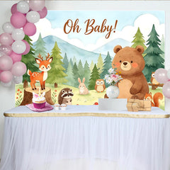 Lofaris Aquarell Waldtier-Babypartyhintergrund mit Oh Baby Schriftzug, süße Tier-Fotowand für Babyparty-Dekoration und Fotoshooting
