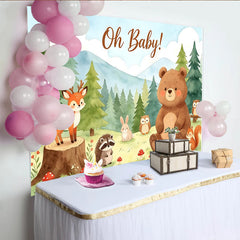 Lofaris Aquarell Waldtier-Babypartyhintergrund mit Oh Baby Schriftzug, süße Tier-Fotowand für Babyparty-Dekoration und Fotoshooting