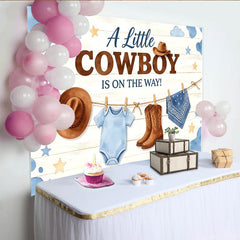 Lofaris Blauer Cowboy Babyparty Hintergrund für Jungen mit Stiefeln, Holzstruktur Kulisse mit Wolken und Sternen für Babyparty Dekoration