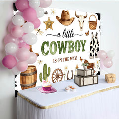 Lofaris Rustikaler Cowboy Babyparty Hintergrund mit Kuhflecken, Stiefeln und Kaktus für Jungen, als charmante Fotowand für Babyparty-Feiern