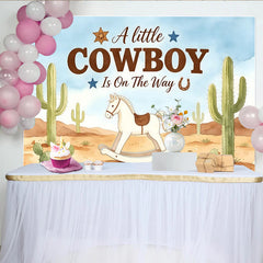 Lofaris Western Cowboy Babyparty Hintergrund mit Schaukelpferd, hellblaue Fotowand für Baby Shower Dekoration