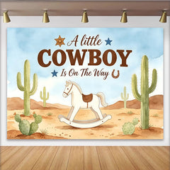 Lofaris Western Cowboy Babyparty Hintergrund mit Schaukelpferd, hellblaue Fotowand für Baby Shower Dekoration