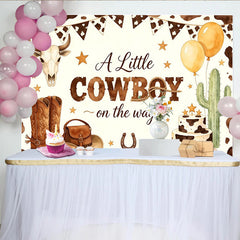 Lofaris Cowboy Babyparty Hintergrund für Jungen mit Stiefeln und Kaktus, rustikale Fotowand mit Kuhflecken für Baby Shower