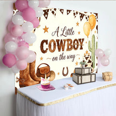 Lofaris Cowboy Babyparty Hintergrund für Jungen mit Stiefeln und Kaktus, rustikale Fotowand mit Kuhflecken für Baby Shower