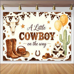 Lofaris Cowboy Babyparty Hintergrund für Jungen mit Stiefeln und Kaktus, rustikale Fotowand mit Kuhflecken für Baby Shower