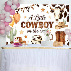 Lofaris Cowboy Babyparty Hintergrund für Jungen mit Western-Motiven, braune Kuhflecken und Ballons, ideale Fotowand für Baby-Feiern