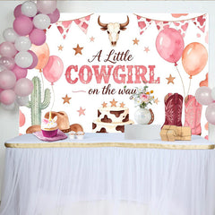 Lofaris Rosa Western Cowgirl Babypartyhintergrund für Mädchen, mit Ballons Stiefeln und Kaktus als süße Fotokulisse