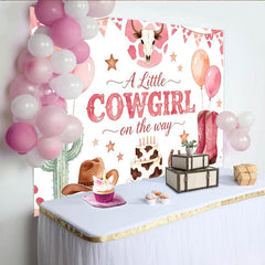 Lofaris Rosa Cowgirl Babyparty Hintergrund für Mädchen mit Stiefeln und Kakteen, süße Fotowand für Babyparty-Dekoration