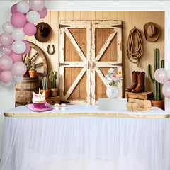 Lofaris Rustikaler Western Scheunentor Fotohintergrund mit Holzwand und Kakteen, Vintage Cowboy-Stil Kulisse für professionelle Fotoshootings