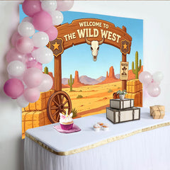 Lofaris Wildwest-Fotohintergrund mit Cowboy-Stiefeln und Kaktus, Wüstenlandschaft Kulisse für Westernparty und Fotoshooting