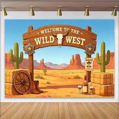 Lofaris Willkommen im Wilden Westen Fotohintergrund mit Stierkopf, rustikale Kulisse für Western-Party und Fotoshooting
