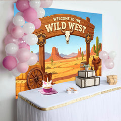 Lofaris Wildwest Fotohintergrund mit Kaktus, Cowboy-Stiefeln und Wüstenlandschaft, authentische Kulisse für Fotoshooting und Partydekoration