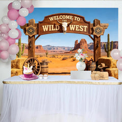 Lofaris Authentischer Wildwest-Hintergrund mit Wüstenlandschaft und Kaktus, rustikale Fotowand für Cowboy-Party Fotoshooting