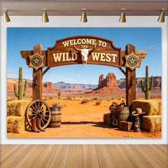 Lofaris Authentischer Wildwest-Hintergrund mit Wüstenlandschaft und Kaktus, rustikale Fotowand für Cowboy-Party Fotoshooting