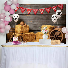 Lofaris Rustikaler Western Fotohintergrund mit Heuballen und Cowboyhut, ländliche Kulisse für Fotoshooting und Partydekoration