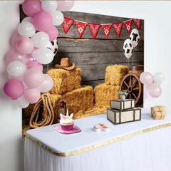 Lofaris Rustikaler Western Fotohintergrund mit Heuballen und Cowboyhut, ländliche Kulisse für Fotoshooting und Partydekoration