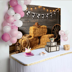 Lofaris Rustikaler Western Fotohintergrund mit Kuhflecken und Strohballen, Altes Holz Hintergrundbild für Fotoshooting und Eventdekoration