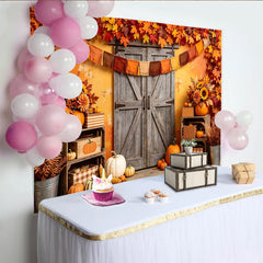 Lofaris Rustikaler Erntedankfesthintergrund mit Herbstblättern und Kürbissen, herbstliche Kulisse für Fotoshooting und Partydekoration