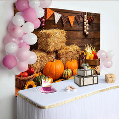 Lofaris Herbstlicher Ernte-Hintergrund mit Kürbissen Strohballen Holzwand, gemütliche Fotowand für Erntedankfest und Fotoshootings