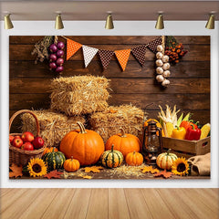Lofaris Herbstlicher Ernte-Hintergrund mit Kürbissen Strohballen Holzwand, gemütliche Fotowand für Erntedankfest und Fotoshootings