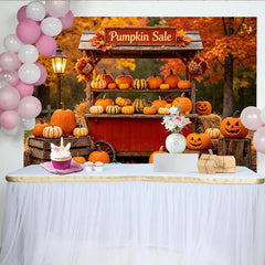 Lofaris Herbstlicher Kürbisstand Hintergrund mit geschnitzten Kürbissen, stimmungsvolle Kulisse für Halloween und Erntedankfest