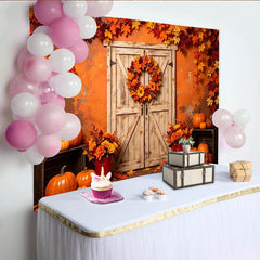 Lofaris Rustikaler Herbst Hintergrund mit Kürbissen und bunten Blättern, festliche Kulisse für Erntedankfest Fotoshooting