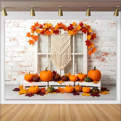 Lofaris Rustikaler Kürbis Herbstfotohintergrund mit bunten Blättern, gemütliche Fotokulisse für Studio und herbstliche Dekoration