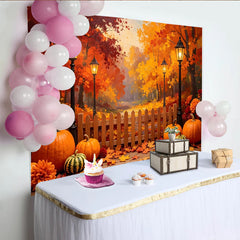 Lofaris Lebendiger Herbstfotohintergrund mit Kürbissen und bunten Blättern, malerische Kulisse für herbstliche Fotoshootings