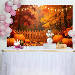 Lofaris Bunter Herbst Ernte Hintergrund mit Kürbissen und Lichterketten, festliche Fotowand für Herbstdekoration und Fotoshooting