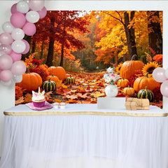 Lofaris Herbstlicher Erntedankfest-Hintergrund mit Kürbissen und bunten Blättern, festliche Fotokulisse für Fotoshooting und Dekoration