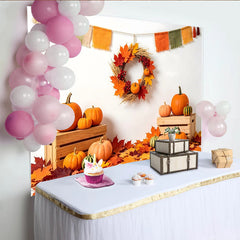 Lofaris Rustikaler Herbst Hintergrund mit Kürbissen und bunten Blättern, gemütliche Fotokulisse für Erntedankfest Dekoration und Fotoshooting