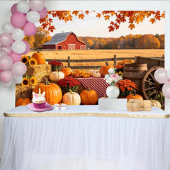 Lofaris Rustikaler Herbsterntehintergrund mit Kürbissen Sonnenblumen und Heuballen, herbstliche Bauernhof-Kulisse für Fotoshootings
