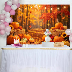 Lofaris Leuchtender Herbst-Kürbis-Hintergrund mit Lichterketten und Heuballen, rustikale Herbstdekoration für Fotoshooting und Erntedankfest