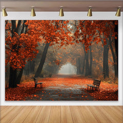 Lofaris Herbstwald Fotohintergrund mit leuchtend orangefarbenen Blättern, idyllische Kulisse für Naturfotografie