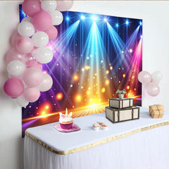 Lofaris Bunter funkelnder Bühnenlichthintergrund mit Holzboden, dynamische Party Kulisse für Fotostudio und Eventdekoration