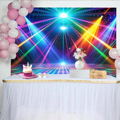 Lofaris Dynamischer Disco-Hintergrund mit Laserlicht und Tanzfläche, lebendige Regenbogenfarben als moderne Fotowand für Eventdekoration
