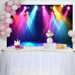 Lofaris Dynamischer Partylicht Hintergrund mit bunten Scheinwerfern, farbenfrohe Kulisse für professionelle Eventfotografie