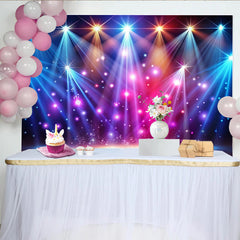 Lofaris Bunter Bühnenbeleuchtungshintergrund mit funkelnden Lichtern und Holzboden, lebendige Party Kulisse für Fotostudio Events