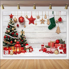Lofaris Festlicher Weihnachtshintergrund mit Tannenbäumen und Geschenken, winterliche Fotokulisse für festliche Dekoration