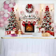 Lofaris Festlicher verschneiter Weihnachtshintergrund mit Kamin und Geschenken, ideale Fotowand für Winterparty und Fotoshooting