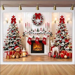 Lofaris Festlicher verschneiter Weihnachtshintergrund mit Kamin und Geschenken, ideale Fotowand für Winterparty und Fotoshooting