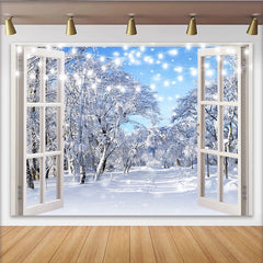 Lofaris Magischer Winterlandschaft Fotohintergrund mit Schnee und Lichterketten, winterliche Fotokulisse für festliche Dekorationen