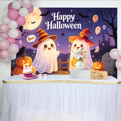 Lofaris Niedlicher Halloweenhintergrund mit Geistern Kürbissen und Fledermäusen, gruselige Partydekoration für Kinder und Familienfotos