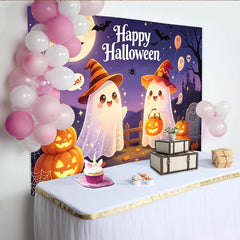 Lofaris Niedlicher Halloweenhintergrund mit Geistern Kürbissen und Fledermäusen, gruselige Partydekoration für Kinder und Familienfotos