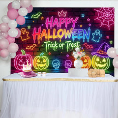 Lofaris Bunter Neon Halloweenhintergrund mit Kürbissen Geistern und Spinnennetzen, leuchtende Partydekoration für gruselige Fotoshootings