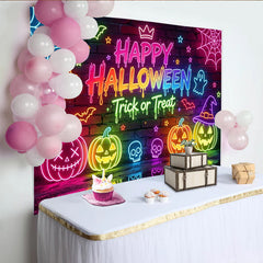 Lofaris Bunter Neon Halloweenhintergrund mit Kürbissen Geistern und Spinnennetzen, leuchtende Partydekoration für gruselige Fotoshootings
